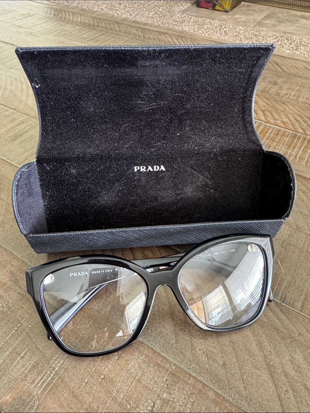 Prada Glossy Black Oversized Cat-Eye Optical Glasses with case